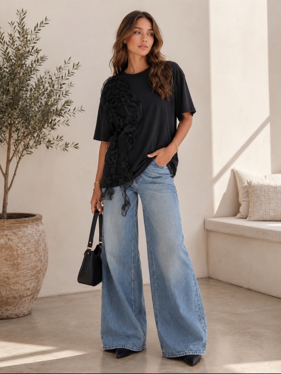 ShopEvelynne Tops - ShopEvelynne Black Floral Ruffle Tee